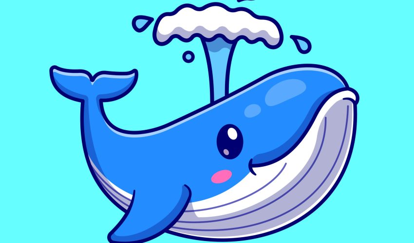 Cute Whale Cartoon Vector Icon Illustration. Animal Nature Icon Concept Isolated Premium Vector. Flat Cartoon Style